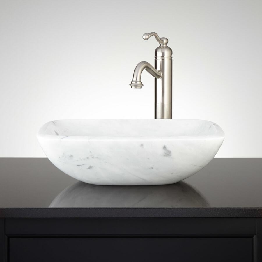 17" Curved Rectangular Carrara Marble Vessel Bathroom Sink