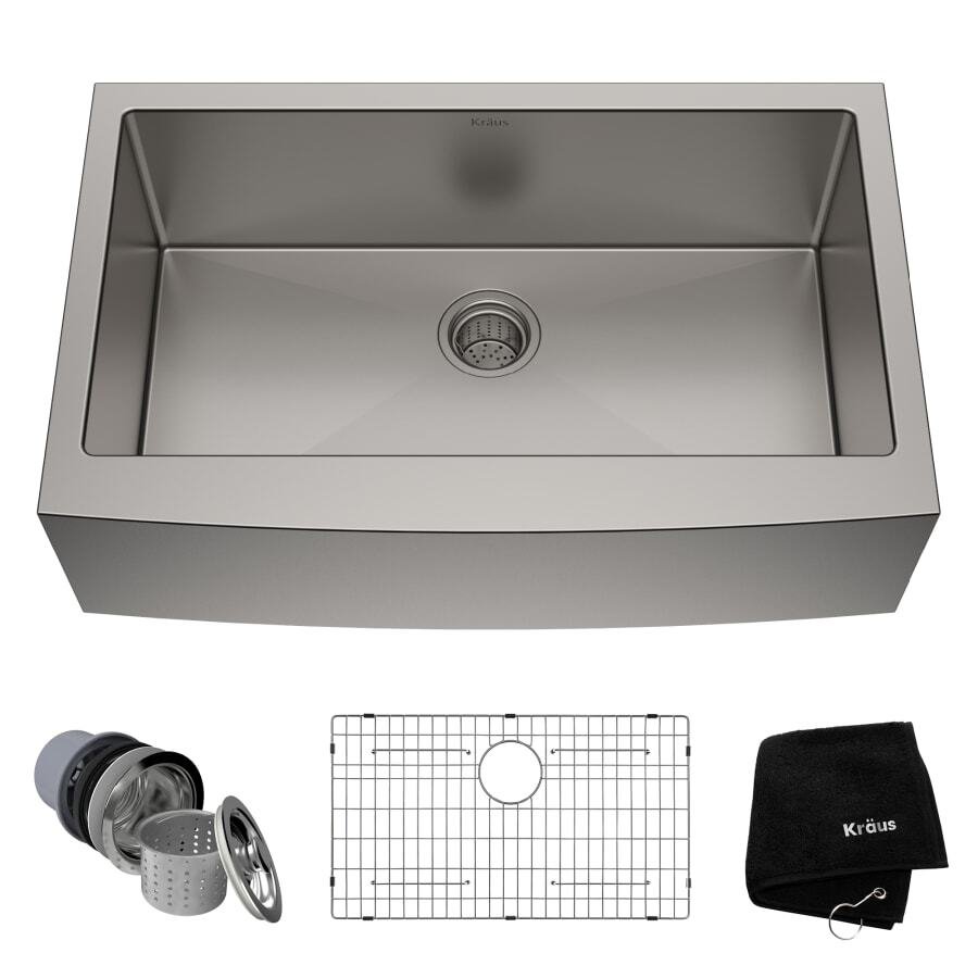 32-7/8" Single Basin 16 Gauge Stainless Steel Kitchen Sink for Farmhouse Installations with Apron Front - Basin Rack and Basket Strainer Included
