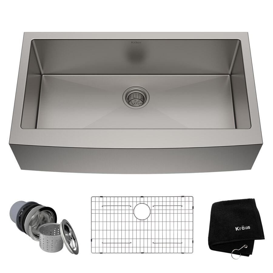 35-7/8" Single Basin 16 Gauge Stainless Steel Kitchen Sink for Farmhouse Installations with Apron Front - Basin Rack and Basket Strainer Included
