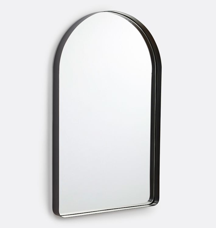 Deep Frame Arched Mirror In Aged Brass, 24"W X 40"H