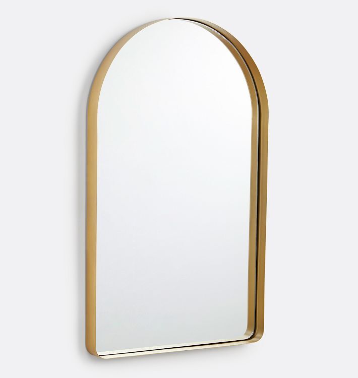 Deep Frame Arched Mirror In Aged Brass, 24"W X 40"H
