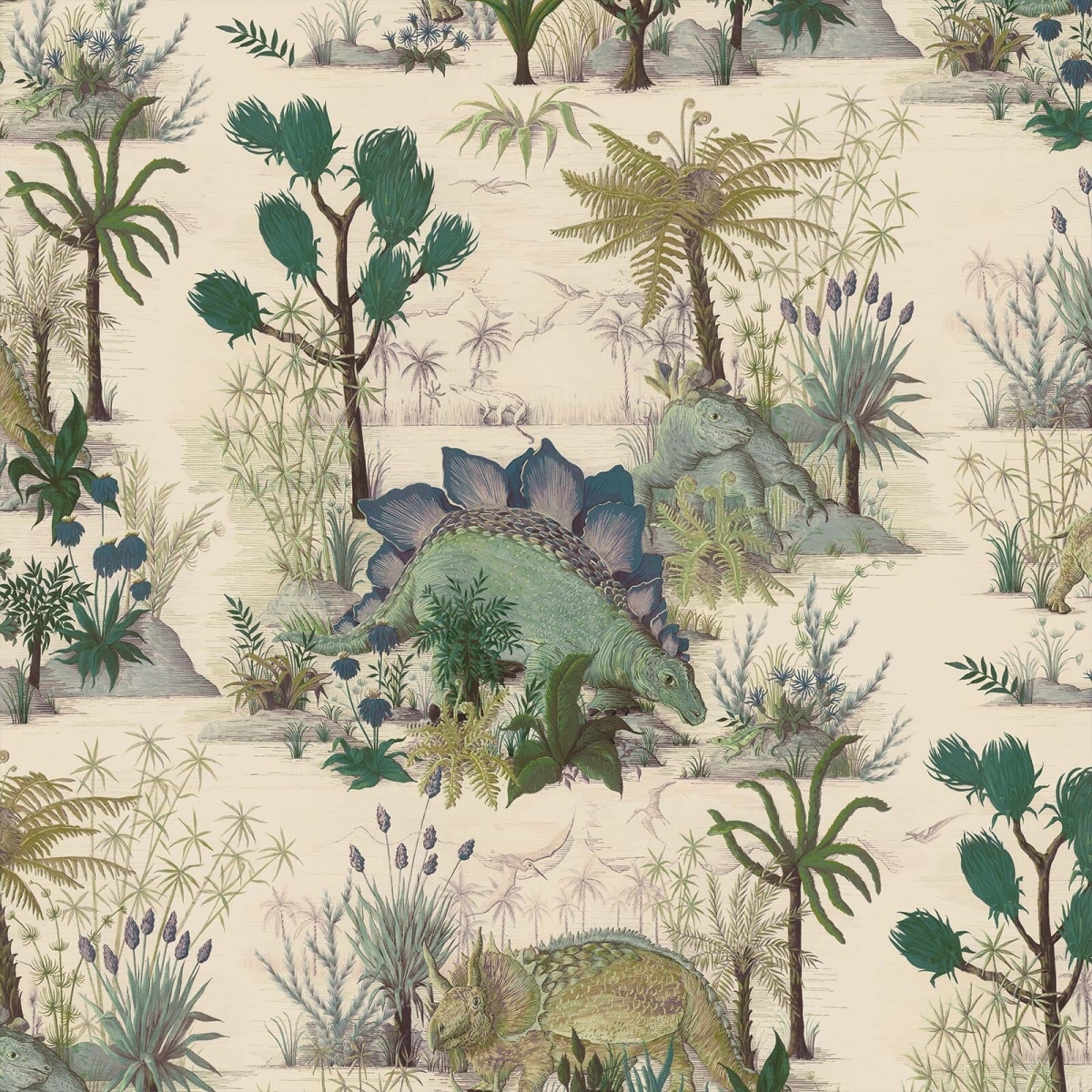 Dinosauria Wallpaper, Ecru