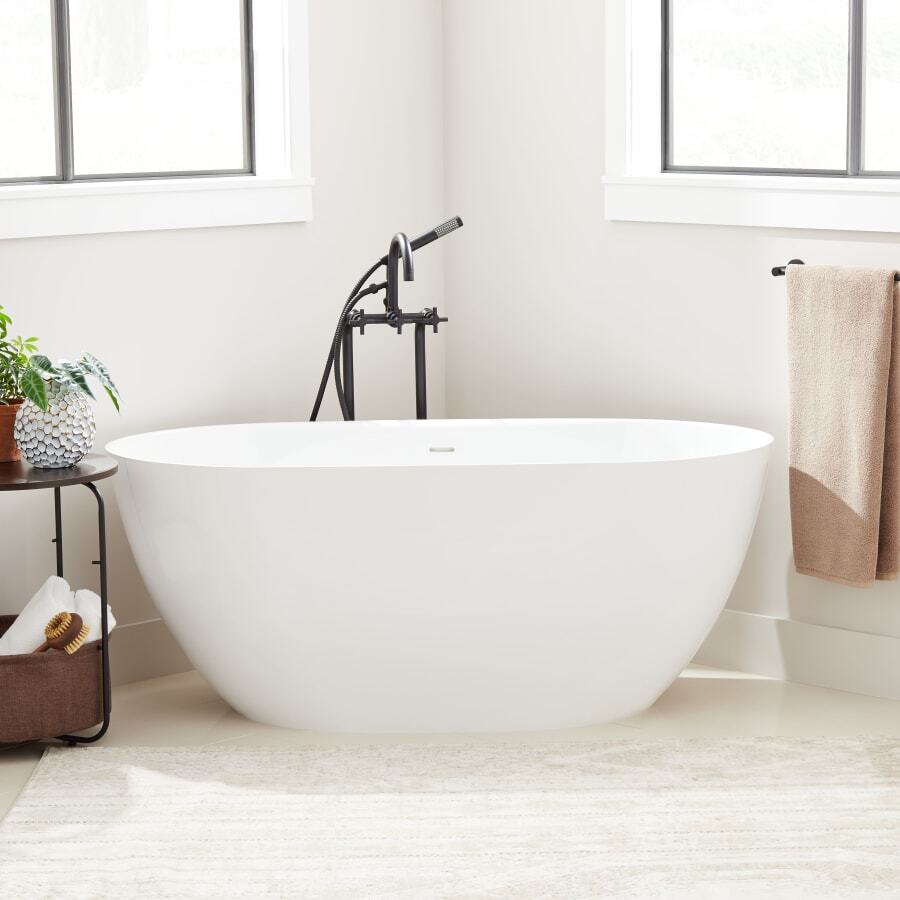 Patera 59" Resin Soaking Freestanding Tub with Integrated Drain and Overflow